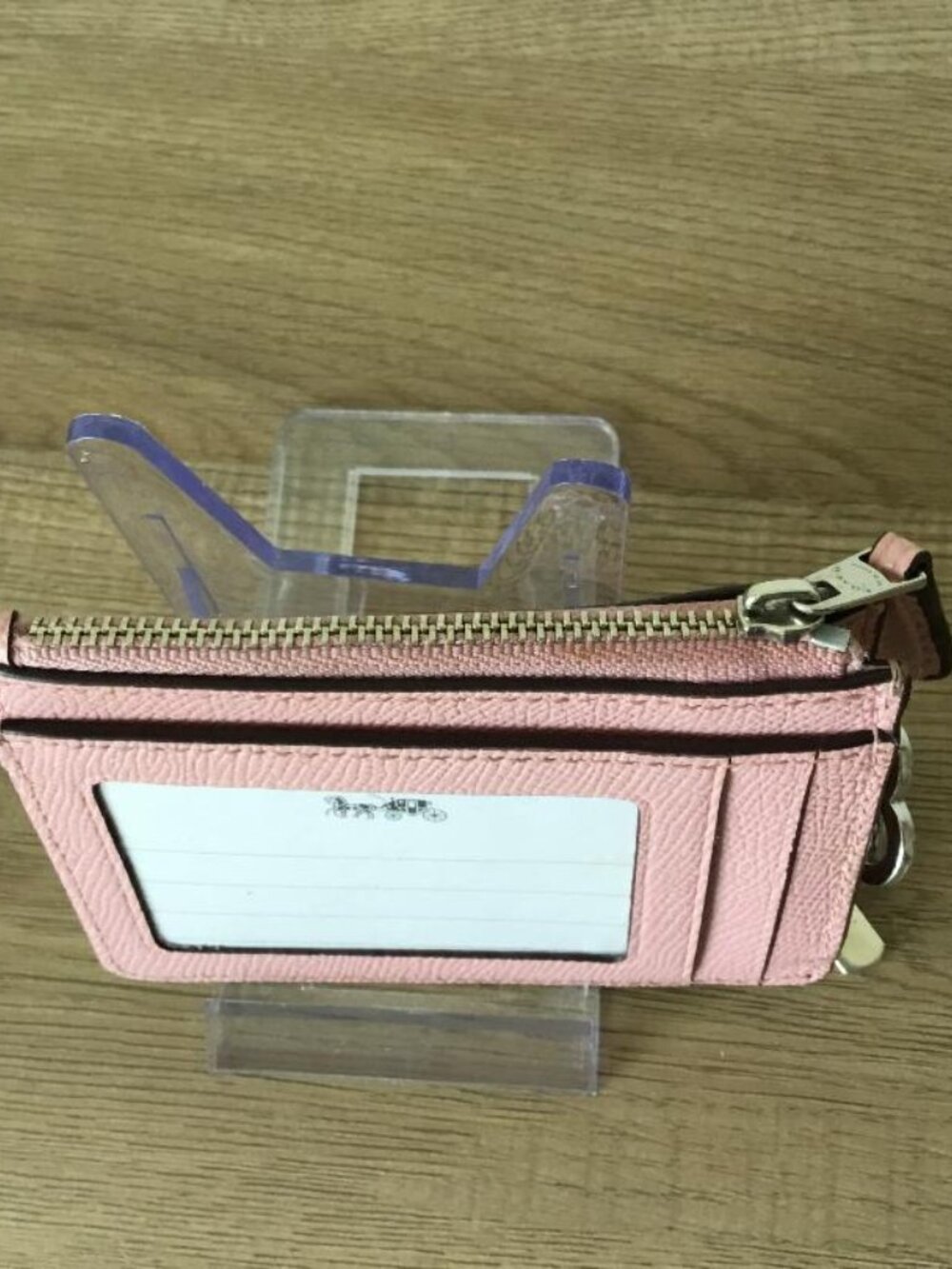 Coach Slim Wallet With Heart Keychain Mini Skinny ID Case in Pink Blush Leather - Picture 4 of 5